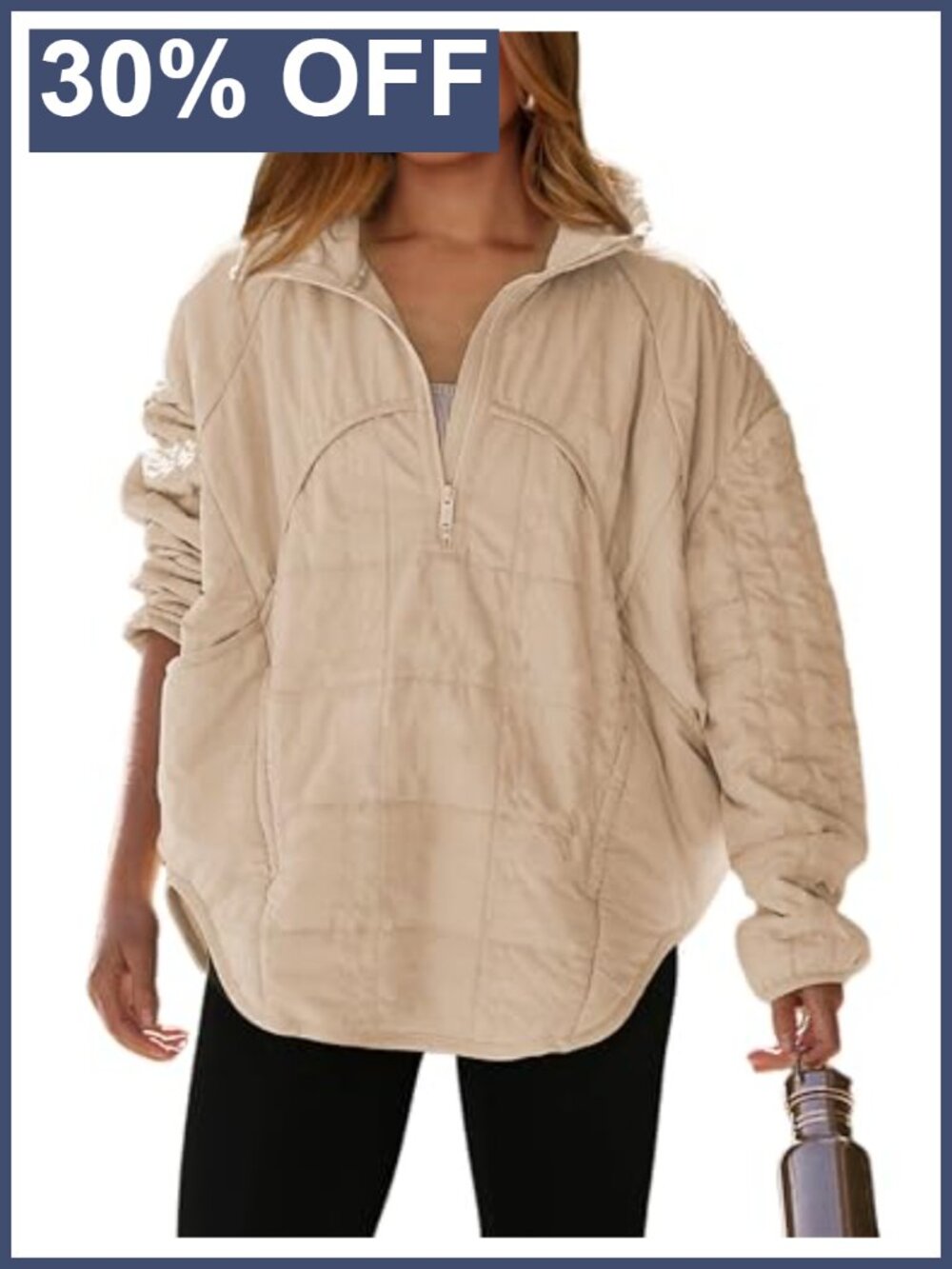 Oversized Lightweight Quilted Pullover Jacket Half Zip Puffer Padded Outwear